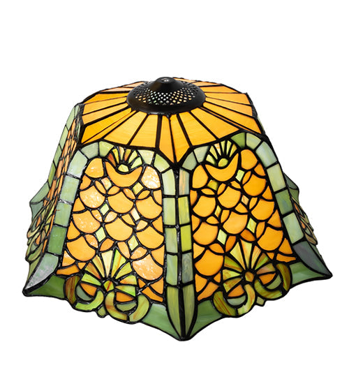 Meyda Lighting Duffner & Kimberly Shell & Diamond 16" Beige & Green Stained Shade Glass