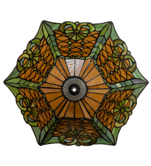 Meyda Lighting Duffner & Kimberly Shell & Diamond 16" Beige & Green Stained Shade Glass