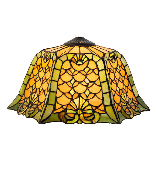 Meyda Lighting Duffner & Kimberly Shell & Diamond 16" Beige & Green Stained Shade Glass