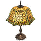 Meyda Lighting Duffner & Kimberly Shell & Diamond 21" 2-Light Mahogany Bronze Table Lamp With Amber & Green Stained Shade Glass