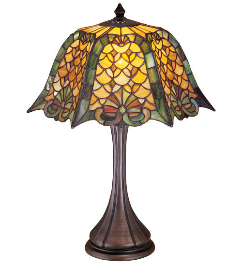 Meyda Lighting Duffner & Kimberly Shell & Diamond 21" Mahogany Bronze Table Lamp With Multi-Colored Shade Glass