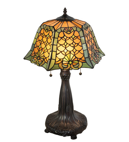 Meyda Lighting Duffner & Kimberly Shell & Diamond 26" 2-Light Mahogany Bronze Table Lamp With Amber & Green Shade Glass