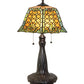 Meyda Lighting Duffner & Kimberly Shell & Diamond 26" 2-Light Mahogany Bronze Table Lamp With Amber & Green Shade Glass