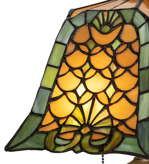 Meyda Lighting Duffner & Kimberly Shell & Diamond 264846 26" 2-Light Mahogany Bronze Table Lamp With Amber & Green Stained Shade Glass