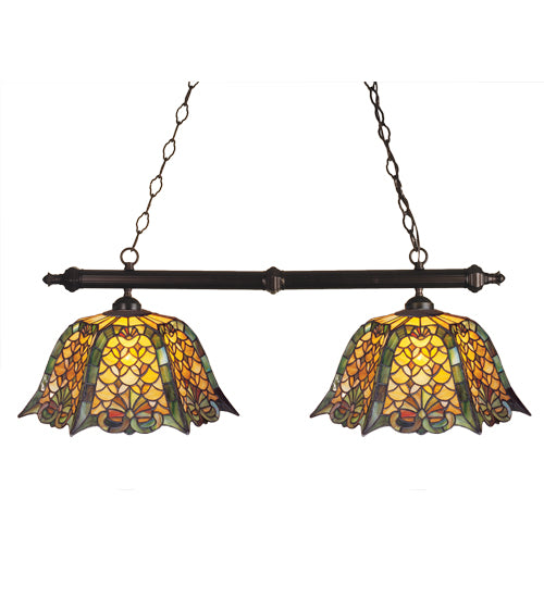 Meyda Lighting Duffner & Kimberly Shell & Diamond 39" 2-Light Mahogany Bronze Island Pendant Light With Multi-Colored Shade Glass