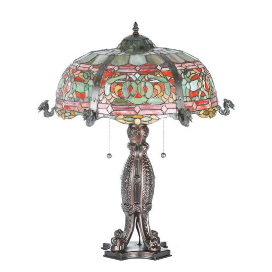 Meyda Lighting Duffner & Kimberly Viking 25" 2-Light Mahogany Bronze Table Lamp With Multi-Colored Shade Glass
