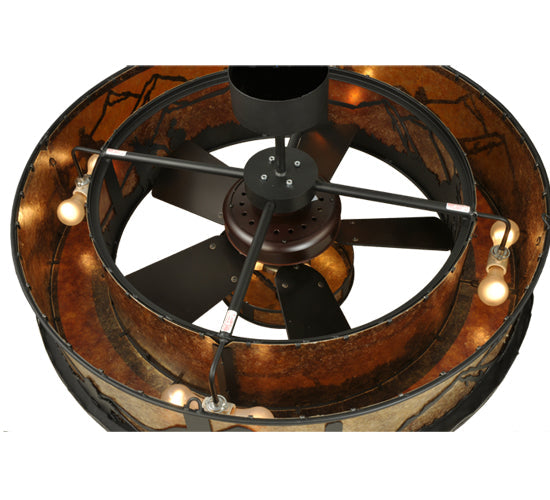 Meyda Lighting Duke 45" 11-Light Textured Black Chandelier With Amber Mica Shade Glass and Fan