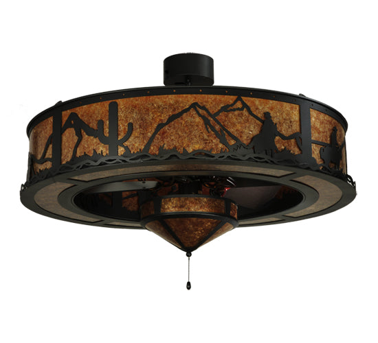 Meyda Lighting Duke 45" 11-Light Textured Black Chandelier With Amber Mica Shade Glass and Fan