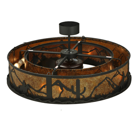 Meyda Lighting Duke 45" 11-Light Textured Black Chandelier With Amber Mica Shade Glass and Fan