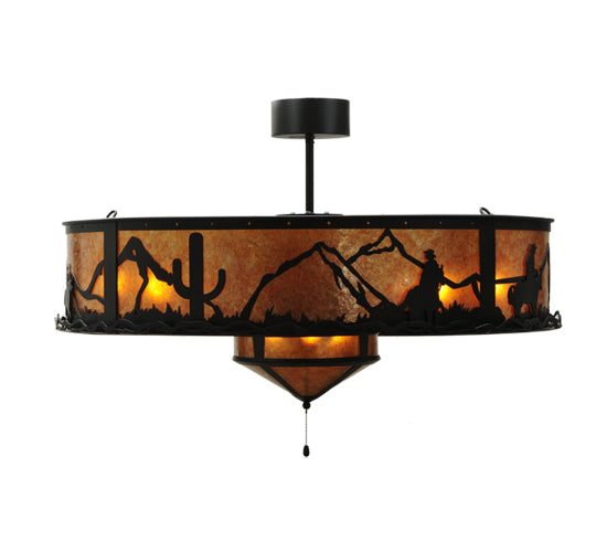 Meyda Lighting Duke 45" 11-Light Textured Black Chandelier With Amber Mica Shade Glass and Fan