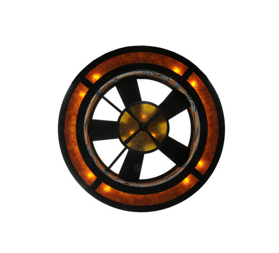 Meyda Lighting Duke 45" 11-Light Textured Black Chandelier With Amber Mica Shade Glass and Fan