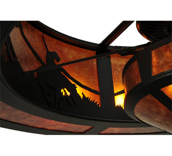 Meyda Lighting Duke 45" 11-Light Textured Black Chandelier With Amber Mica Shade Glass and Fan
