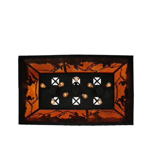 Meyda Lighting Duke 60" 9-Light Textured Black Island Pendant Light With Amber Mica Shade Glass