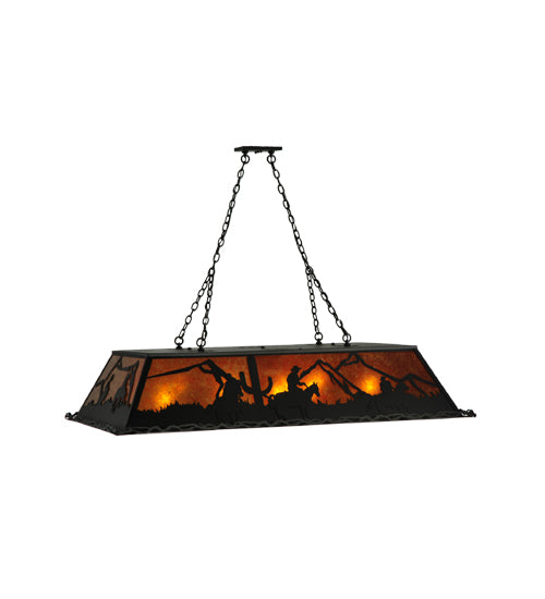 Meyda Lighting Duke 60" 9-Light Textured Black Island Pendant Light With Amber Mica Shade Glass