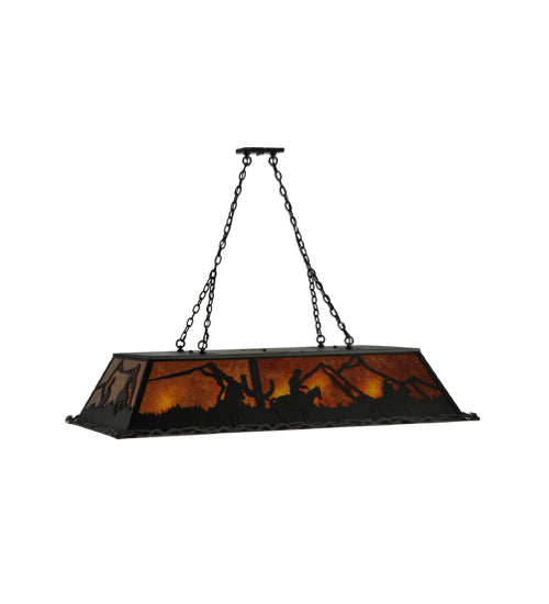 Meyda Lighting Duke 60" 9-Light Textured Black Island Pendant Light With Amber Mica Shade Glass