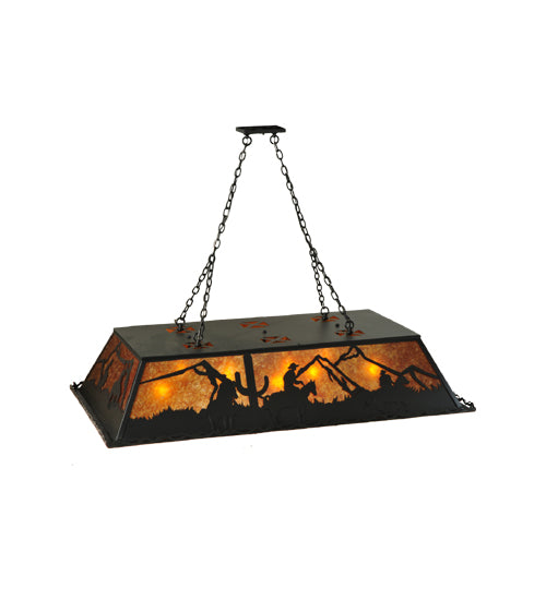 Meyda Lighting Duke 60" 9-Light Textured Black Island Pendant Light With Amber Mica Shade Glass