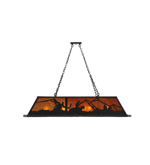 Meyda Lighting Duke 60" 9-Light Textured Black Island Pendant Light With Amber Mica Shade Glass