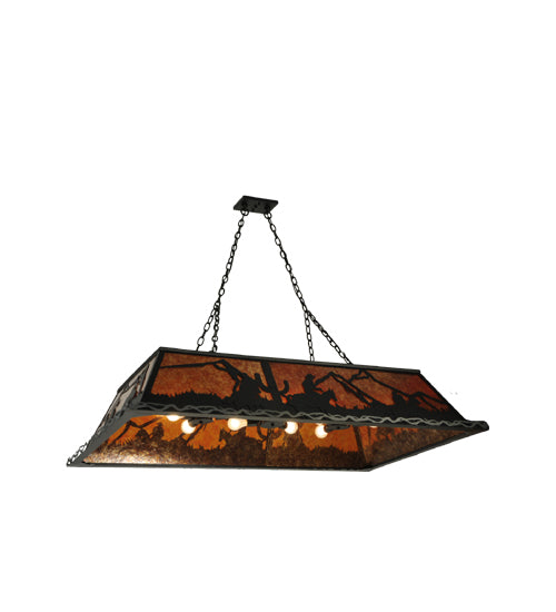 Meyda Lighting Duke 60" 9-Light Textured Black Island Pendant Light With Amber Mica Shade Glass