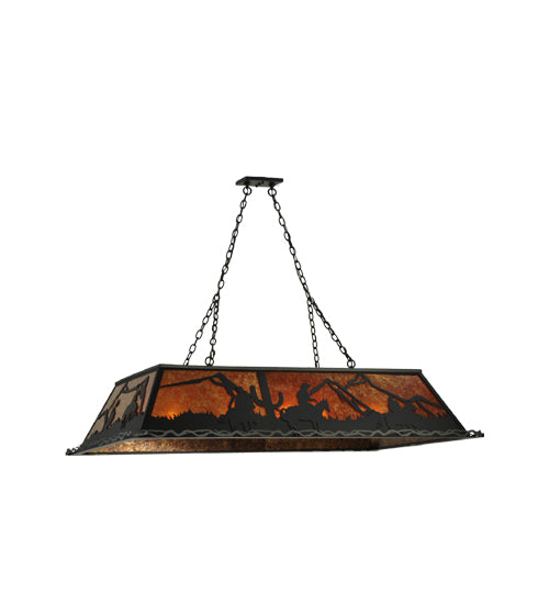 Meyda Lighting Duke 60" 9-Light Textured Black Island Pendant Light With Amber Mica Shade Glass
