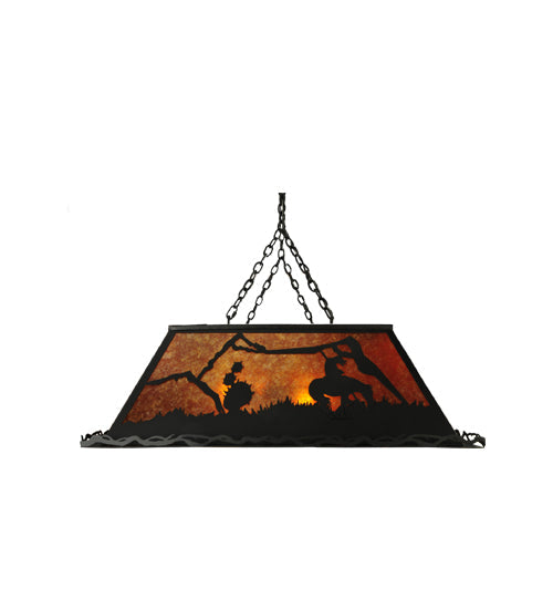 Meyda Lighting Duke 60" 9-Light Textured Black Island Pendant Light With Amber Mica Shade Glass