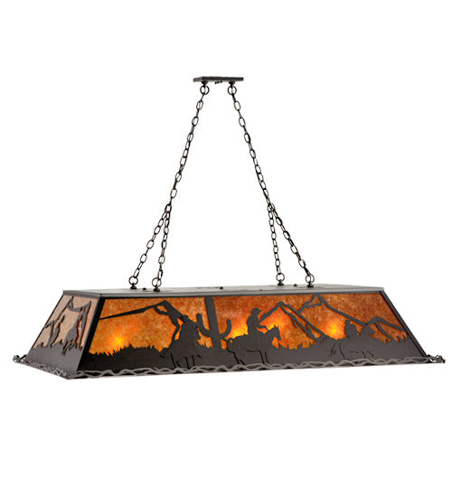 Meyda Lighting Duke 60" 9-Light Textured Black Island Pendant Light With Amber Mica Shade Glass