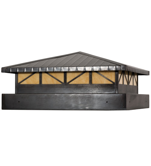Meyda Lighting Durrant 34" LED Craftsman Brown Outdoor Pier Mount Light With Tawnyrock Idalight Shade
