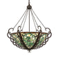 Meyda Lighting Dutchman's Pipe 36" 5-Light Cinnamon Coffee Metallic Inverted Pendant Light With Multi-Colored Stained Shade Glass