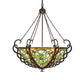 Meyda Lighting Dutchman's Pipe 36" 5-Light Cinnamon Coffee Metallic Inverted Pendant Light With Multi-Colored Stained Shade Glass