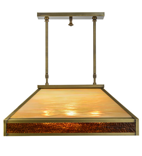 Meyda Lighting Duxbury 24" 3-Light Antique Brass Island Pendant Light With Rootbeer & Beige Iridescent Shade Glass
