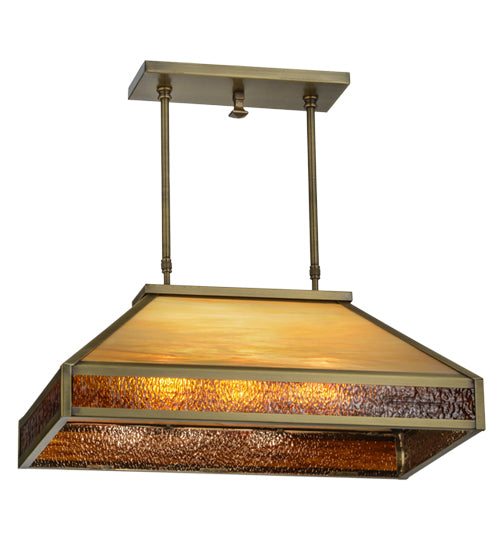Meyda Lighting Duxbury 24" 3-Light Antique Brass Island Pendant Light With Rootbeer & Beige Iridescent Shade Glass
