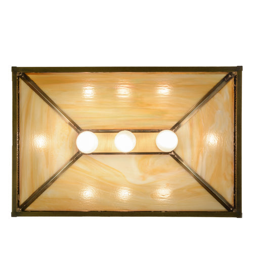Meyda Lighting Duxbury 24" 3-Light Antique Brass Island Pendant Light With Rootbeer & Beige Iridescent Shade Glass
