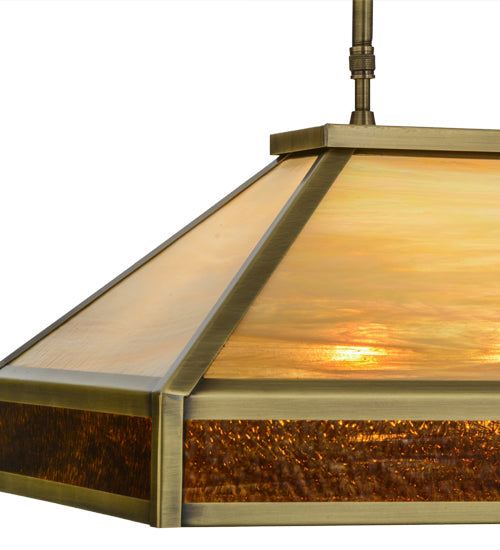 Meyda Lighting Duxbury 24" 3-Light Antique Brass Island Pendant Light With Rootbeer & Beige Iridescent Shade Glass