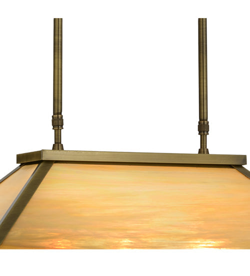 Meyda Lighting Duxbury 24" 3-Light Antique Brass Island Pendant Light With Rootbeer & Beige Iridescent Shade Glass