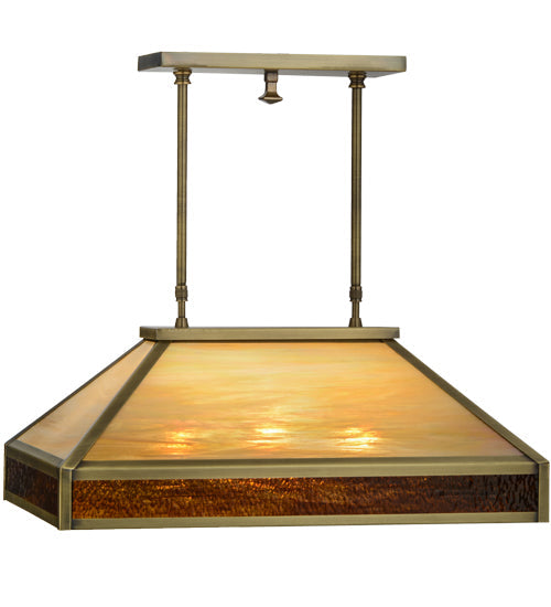 Meyda Lighting Duxbury 24" 3-Light Antique Brass Island Pendant Light With Rootbeer & Beige Iridescent Shade Glass