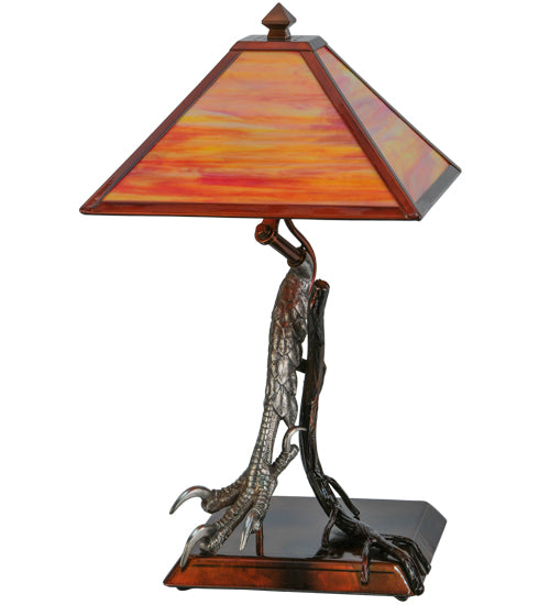 Meyda Lighting Eagle Claw 25" Antique Copper Kickstand Table Lamp With Sunset Orange Shade Glass