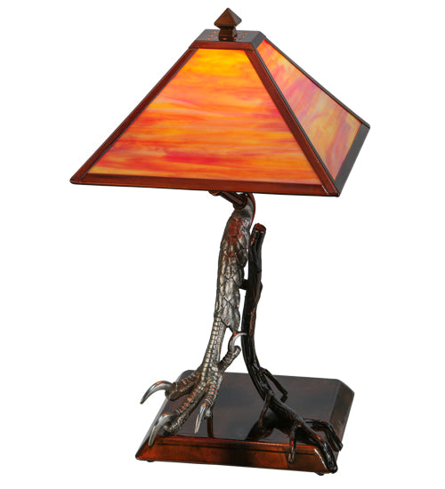 Meyda Lighting Eagle Claw 25" Antique Copper Kickstand Table Lamp With Sunset Orange Shade Glass