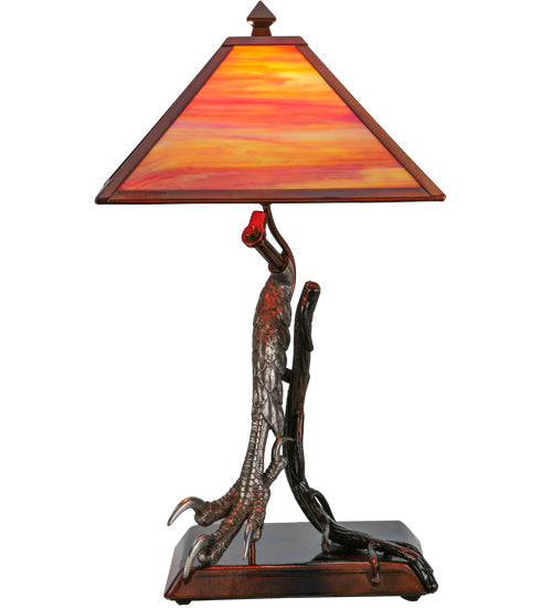 Meyda Lighting Eagle Claw 25" Antique Copper Kickstand Table Lamp With Sunset Orange Shade Glass