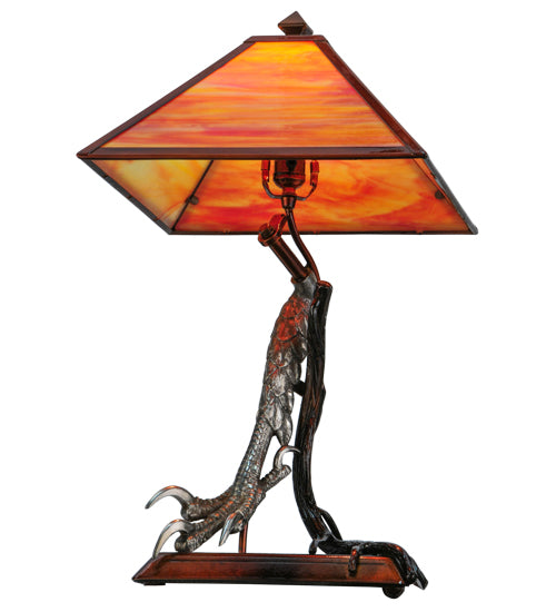 Meyda Lighting Eagle Claw 25" Antique Copper Kickstand Table Lamp With Sunset Orange Shade Glass