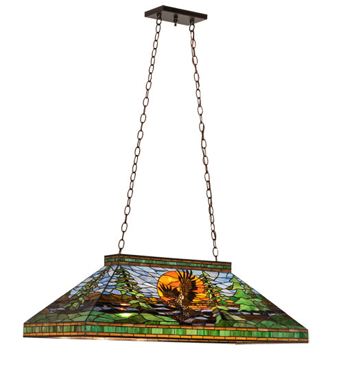 Meyda Lighting Eagle at Sunset 39" 3-Light Mahogany Bronze Island Pendant Light With Multi-Colored Shade Glass