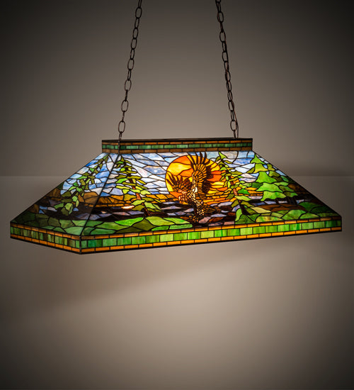 Meyda Lighting Eagle at Sunset 39" 3-Light Mahogany Bronze Island Pendant Light With Multi-Colored Shade Glass