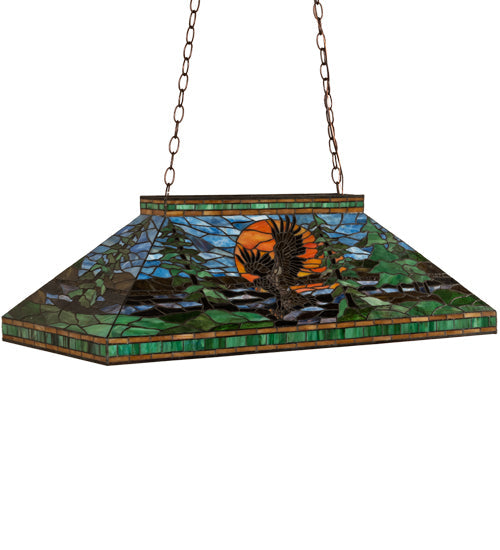 Meyda Lighting Eagle at Sunset 39" 3-Light Mahogany Bronze Island Pendant Light With Multi-Colored Shade Glass