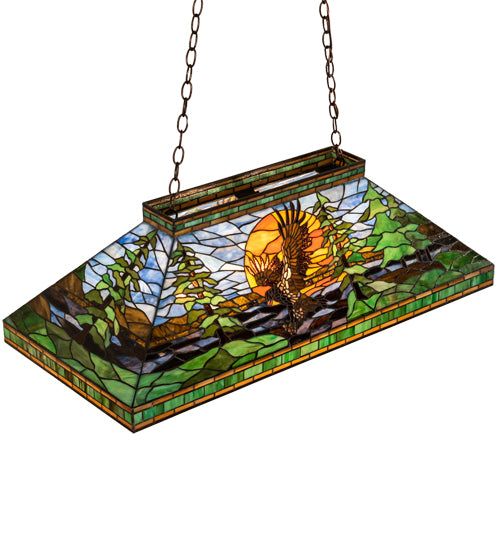 Meyda Lighting Eagle at Sunset 39" 3-Light Mahogany Bronze Island Pendant Light With Multi-Colored Shade Glass
