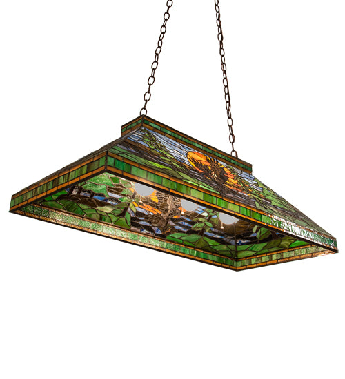 Meyda Lighting Eagle at Sunset 39" 3-Light Mahogany Bronze Island Pendant Light With Multi-Colored Shade Glass