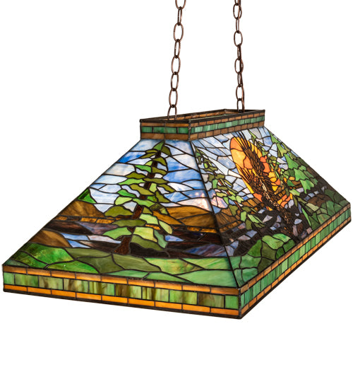 Meyda Lighting Eagle at Sunset 39" 3-Light Mahogany Bronze Island Pendant Light With Multi-Colored Shade Glass