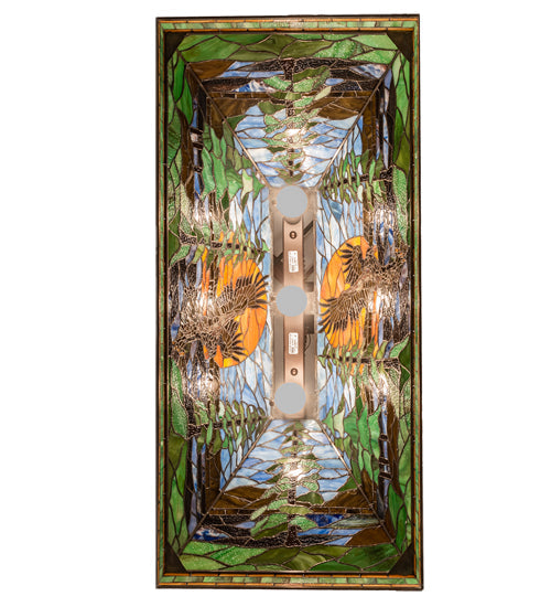 Meyda Lighting Eagle at Sunset 39" 3-Light Mahogany Bronze Island Pendant Light With Multi-Colored Shade Glass