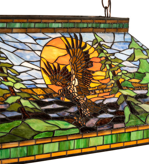 Meyda Lighting Eagle at Sunset 39" 3-Light Mahogany Bronze Island Pendant Light With Multi-Colored Shade Glass