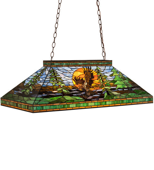 Meyda Lighting Eagle at Sunset 39" 3-Light Mahogany Bronze Island Pendant Light With Multi-Colored Shade Glass