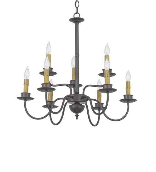 Meyda Lighting Ean 24" 9-Light 2-Tier Mahogany Bronze Chandelier With Ivory Faux Candlelight