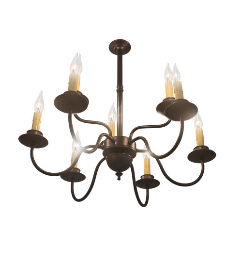 Meyda Lighting Ean 24" 9-Light 2-Tier Mahogany Bronze Chandelier With Ivory Faux Candlelight