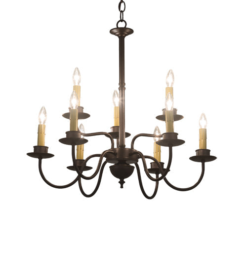 Meyda Lighting Ean 24" 9-Light 2-Tier Mahogany Bronze Chandelier With Ivory Faux Candlelight